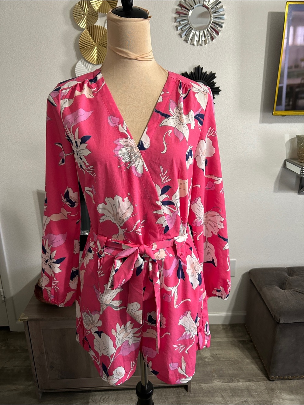 ❤️Carolina Belle Hot Pink Floral Wrap Jumpsuit Romper
